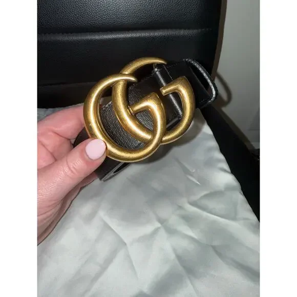 Gucci Double G - Thick Leather Black & Gold Belt size 115 - Picture 4 of 6
